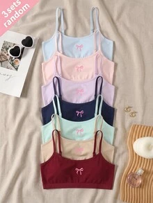 SHEIN مجموعة 3 قطع حمالات صدر للفتيات المراهقات بتصميم بسيط وكاجوال، بياقة مربعة وأكواب مبطنة، ناعمة على البشرة ومريحة، مطرزة بنمط فيونكة، ملابس داخلية للطالبات، باللون الأبيض، لجميع الفصول - متعدد الألوان - مشاهدة 6