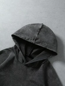 ROMWE MEN Men's Vintage Distressed Washed 2 In 1 Dark Streetwear Loose Hoodie - Black - View 7