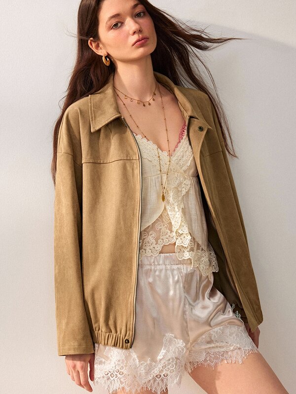 Willow Rêve Jaket Lengan Panjang Wanita Warna Polos dengan Resleting, Kasual, Serbaguna, untuk Perjalanan Sehari-hari