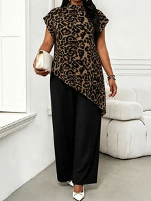SHEIN Lady Plus Size Women's Leopard Print Casual Versatile Everyday Top - Multicolor - View 1