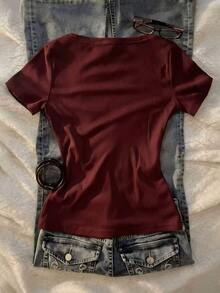 IslaSuriya Plus Size Women's 2-In-1 Short Sleeve Casual Top - Burgundy - View 2