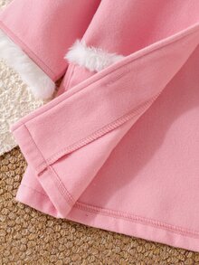 SHEIN Playful Pals 女嬰粉色羊毛大衣，白色毛領與袖口，A字版型時尚外套，適合外出，可愛且時尚 - 粉色 - 查看 4