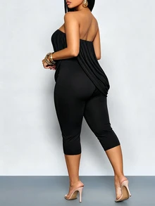 SOLERSUN Plus-Size Women's Ruched Bodysuit Jumpsuit, Perfect For Parties, Vacations, And Versatile Casual Occ - Black - View 4