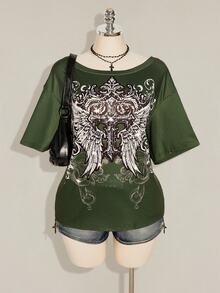 SHEIN ICON 大碼T恤 - 軍綠色 - 查看 10