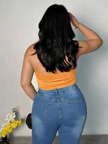 Firerie Plus Size Women's Cowl Neck Fashion Sexy Halter Tank Top - Coral Orange - View 2