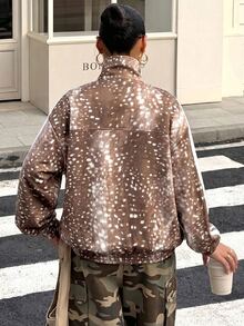 Muchica Plus Size Autumn Fashion Vintage Print Jacket - Multicolor - View 2