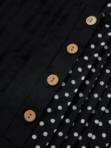Rusticease Plus Size Women Polka Dot Pattern Button Design Long Sleeve Casual Dress Fall - Black - View 5