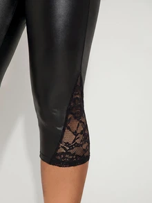 SHEIN SXY Women's Fashion Commute Lace Patchwork Leggings - Black - View 7