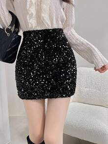 Dazy Tall Women's Sequin Elegant Short Skirt Fall - Black - View 9