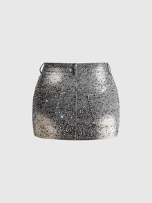 ROMWE Grunge Punk Music Festival Outfit Ultra Low Waist Mini Plus Size Women's Denim Skirt - Multicolor - View 6