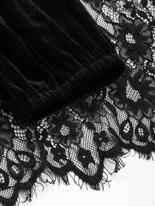 Dazy Tall Women's Round Neck Lace Patchwork Velvet Long Elegant Dress Fall - Black - View 8