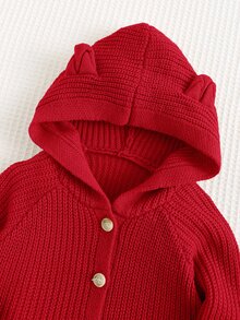 Cozy Pixies 新生兒男嬰休閒百搭 3D 耳朵長袖連帽開襟針織外套 - 紅色 - 查看 4
