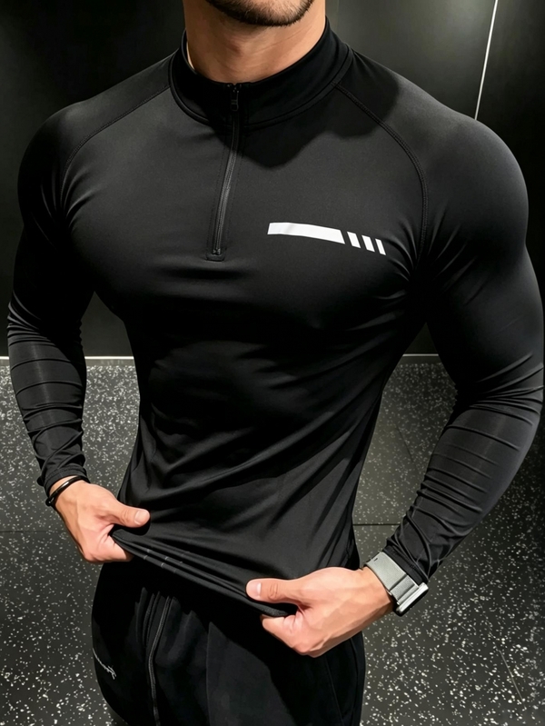GymBeat Men's Geometric Print Raglan Long Sleeve Slim Fit Sports T-Shirt