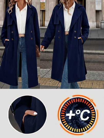 SHEIN Clasi Chaqueta minimalista elegante de otoño/invierno con botones, manga larga y cuello de solapa