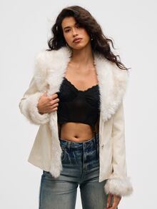 Aloruh Women's Autumn/Winter Fashion Fuzzy Patchwork Regular Coat - Beige - View 8