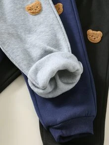 SHEIN 3件組男嬰卡通角色彈性腰長褲套裝，百搭舒適，適合秋冬，男嬰慢跑褲 - 彩色 - 查看 6