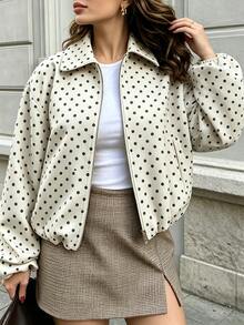 Cévolie Casual Loose Fit Polka Dot Lapel Jacket - Apricot - View 2