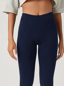 SHEIN BASICS 女款純色透氣七分緊身褲 夏季健身瑜伽運動穿搭 海軍藍 休閒基礎款 - 藏蓝色 - 查看 4