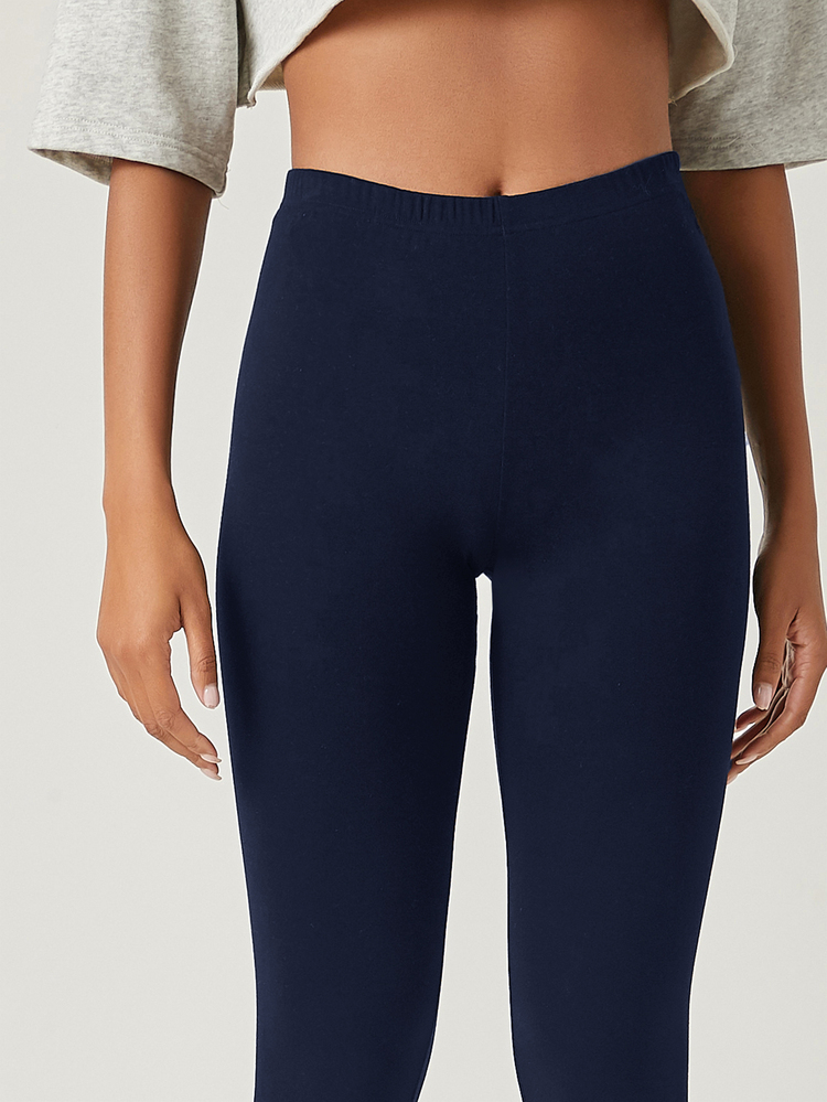SHEIN BASICS Solid Breathable Capri Leggings Summer Outfit For Women Gym Pilates Navy Blue Casual Basic - Navy Blue - View 4