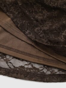 Selenza Women's Autumn/Winter Coffee Color Deep V-Neck Lace Long Sleeve Simple Elegant Dress - Brown - View 8
