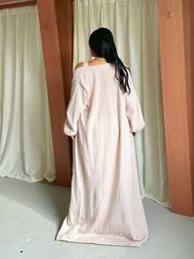 GalTyme Plus Size Casual Solid Color Cardigan Knit Dress, Autumn/Winter - Apricot - View 2
