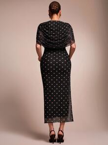 MaterniChic Elegant Polka Dot Print Maternity Summer Dress - Brown - View 6