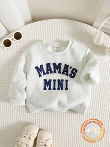 SHEIN 男女嬰兒/幼兒秋冬保暖內裡加厚可愛親子標語圖案衛衣，嬰兒冬季衛衣/上衣，聖誕 - 灰色 - 查看 5