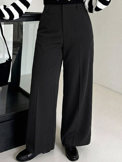 Dazy Plus Semi-Elastic Waist Solid Color Casual Fun Commute Versatile Office Wear Long Pants