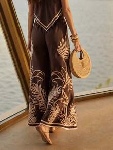CAJUNI Chic Vacation Tropical Rope Top And Pants Coord - Brown - View 6