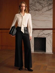 MOTF PREMIUM WOMEN'S SPRING/AUTUMN SOLID COLOR TIE NECK BLOUSE FOR DAILY OFFICE COMMUTE - White - View 5