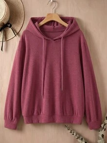 Rusticease Plus Size Solid Pink Hooded Long Sleeve Drawstring Casual Traditional Baggy Sweatshirt Autumn 2026 Formal Home Wear Vacation - Redwood - View 9