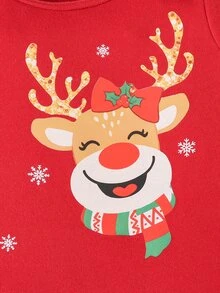 SHEIN Infant Baby Boy Girl Unisex Cute Christmas Pattern Reindeer Design Red Color Romper - Orange - View 3