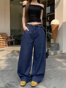 DAZY Women's Loose Embroidered Korean Style Washed Denim Jeans, Versatile For Spring And Summer - Blue - View 7
