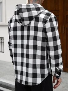 Manfinity CasualCool Men's Plaid Long Sleeve Single-Breasted Casual Drawstring Hooded Shirt - Multicolor - View 2