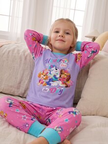 Maija Kids SHEIN | PAW Patrol Maija Kids 女童卡通印花可愛百搭長袖上衣與長褲家居服套裝 - 粉色 - 查看 3