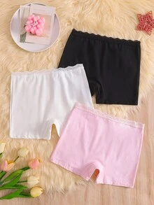 SHEIN 3 قطع ملابس داخلية قصيرة للبنات من القطن مريحة بتصميم بسيط وعصري متعددة الألوان مع دانتيل للاستخدام اليومي - متعدد الألوان - مشاهدة 2