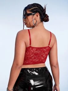 SHEIN ICON 黑色束腰大碼蕾絲細肩帶背心上衣 - 紅色 - 查看 2