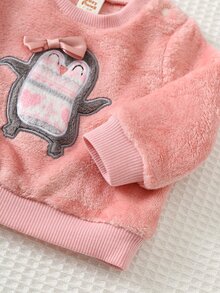 Cozy Pixies 新生兒嬰兒圓領企鵝刺繡島嶼印花可愛粉色搖粒絨法蘭絨居家服舒適 - 粉色 - 查看 5