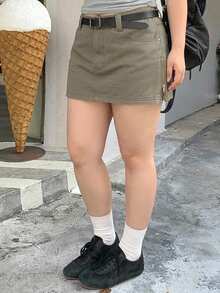 Dazy Plus Vintage Denim Washed Korean Style Skirt Shorts Spring Summer Autumn New Denim Shorts - Army Green - View 5