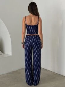Aloruh Women's Casual Home Striped Camisole & Long Pants Set - Navy Blue - View 2