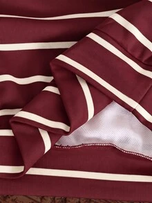 SHEIN 青少年女孩秋冬新款粉色與棕色條紋寬鬆運動衫 - 紅色 - 查看 6