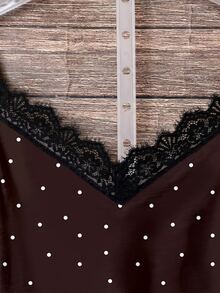 SHEIN VCAY Plus Size Women's Contrast Lace Polka Dot Print Camisole - Brown - View 4