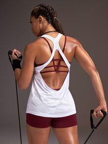 Powerista Women's White Loose Fit Racerback Sports Tank Top - White - View 3