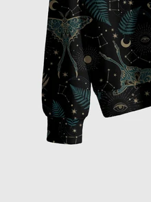 ROMWE Dark Gothic Mysterious Moth Moon Sun Stars Gothic Pullover Sweatshirt Plus Size - Black - View 3