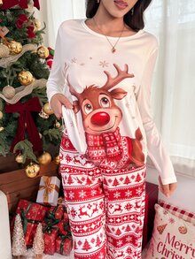 SHEIN Christmas Pajamas Women Long Sleeve Long Pants Loungewear Set - Multicolor - View 4