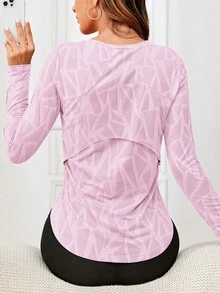 Easithlete Easithlete 初秋幾何印花戶外長袖瑜伽運動T恤 - 彩色 - 查看 2