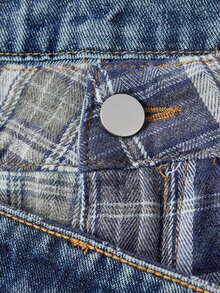 ROMWE Street Life Women's Denim Skirt, Vintage Punk Street Style Patchwork 2 In 1 Tie-Up Denim Skirt - Blue - View 3