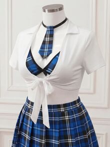 Fantasy Costume Fantasy Costume 大尺碼學生性感內衣5件套 - 藍白色 - 查看 5