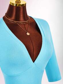 Amplova Women's V-Neck Blue Knit Dress - Blue - View 1