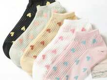 SHEIN 5 Pairs Macaron Colorful Heart Hollow Mesh Pure Cotton Low Cut Socks - Multicolor - View 5